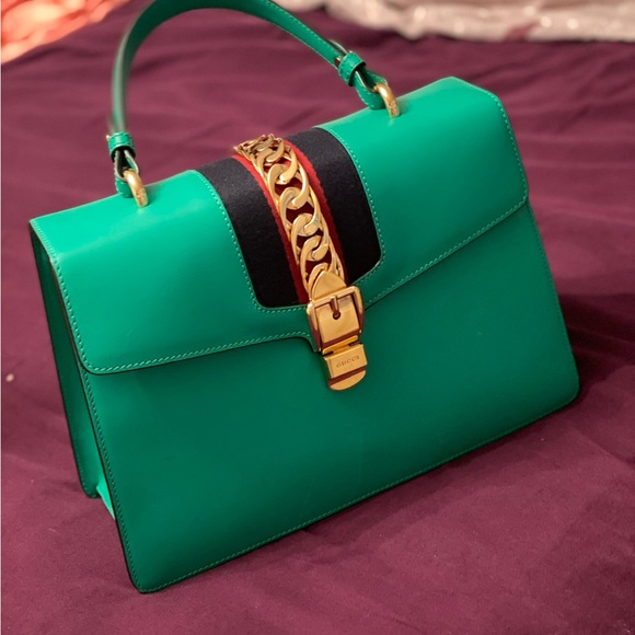 Green, Navy, Maroon Gucci Purse with Gold Buckle - Picture 5 of 5